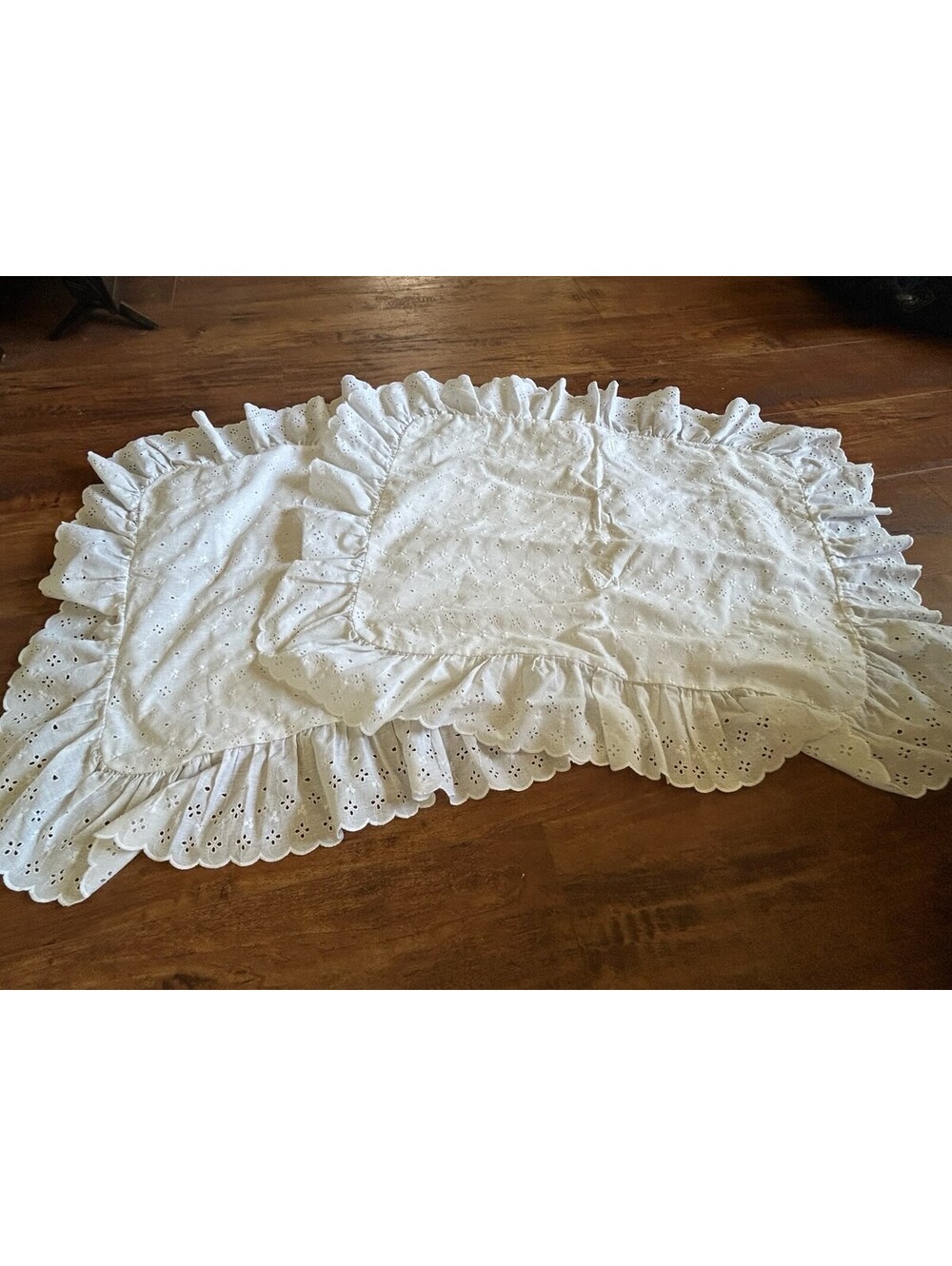 Pair of White Eyelet Ruffled Bed Pillow Covers